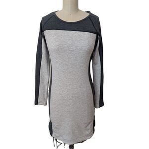 NWT ATHLETA Omega Dress Color Block Heather Grey White Body Con Long Sleeve  XS